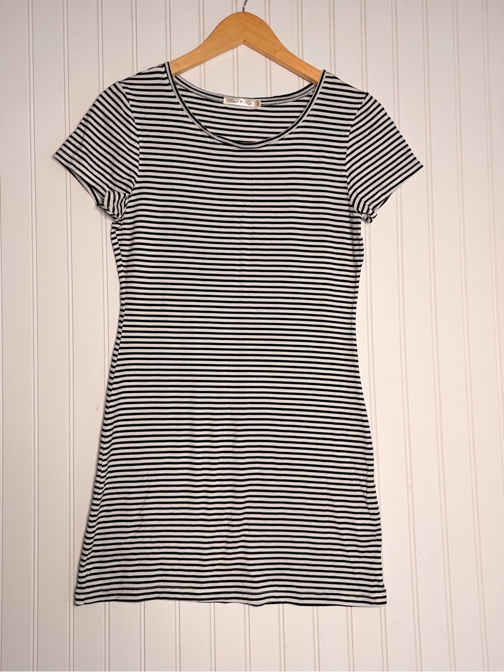 Heart & Hips Black White Striped T-Shirt Dress Mini Casual Stretch S